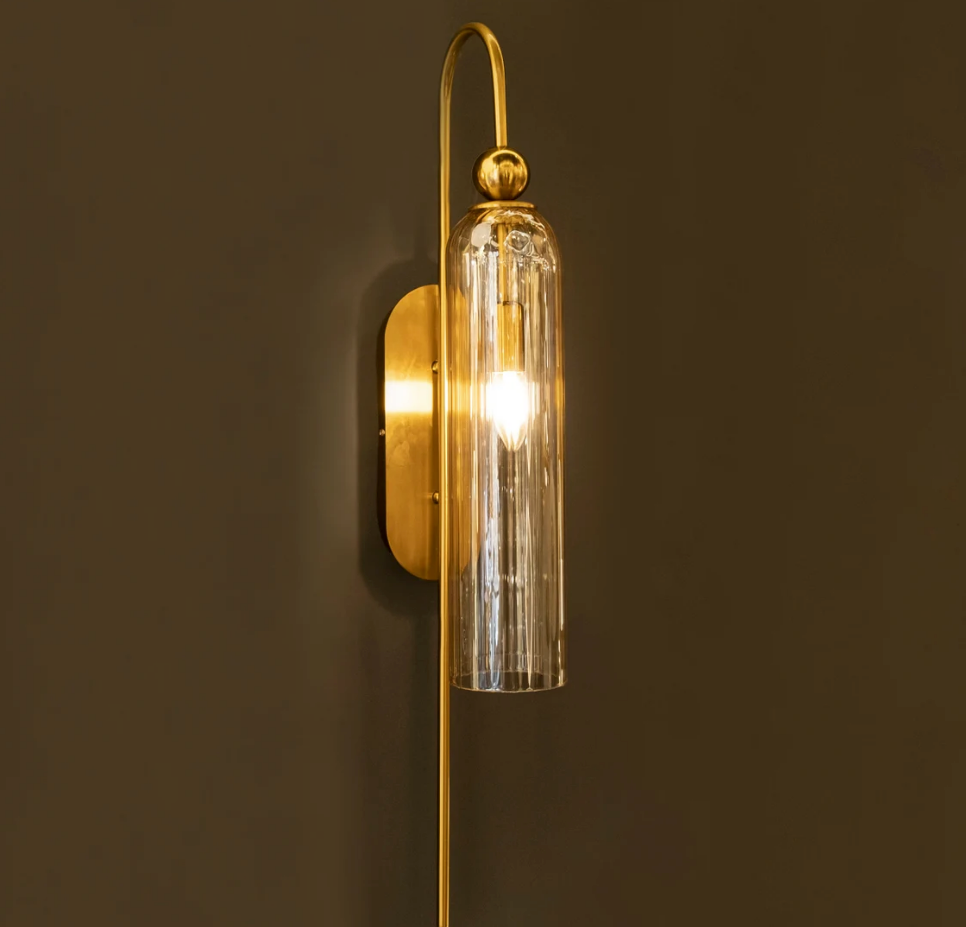 Glass Tube Wall Mounted Lamp, Modern Bedside Light Shade, Handmade Vanity Sconce, Luxury Brass Wall Lighting, MODEL: ARAS