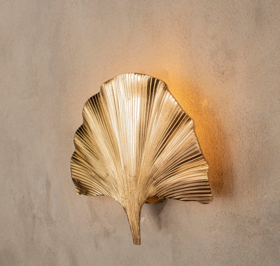 Art Deco Lamp Wall Hanging, Handmade Ginkgo Leaf Gold Wall Sconce, Bedside Lamp Reading Light, Modern Bathroom Vanity Light Model:ASTARA