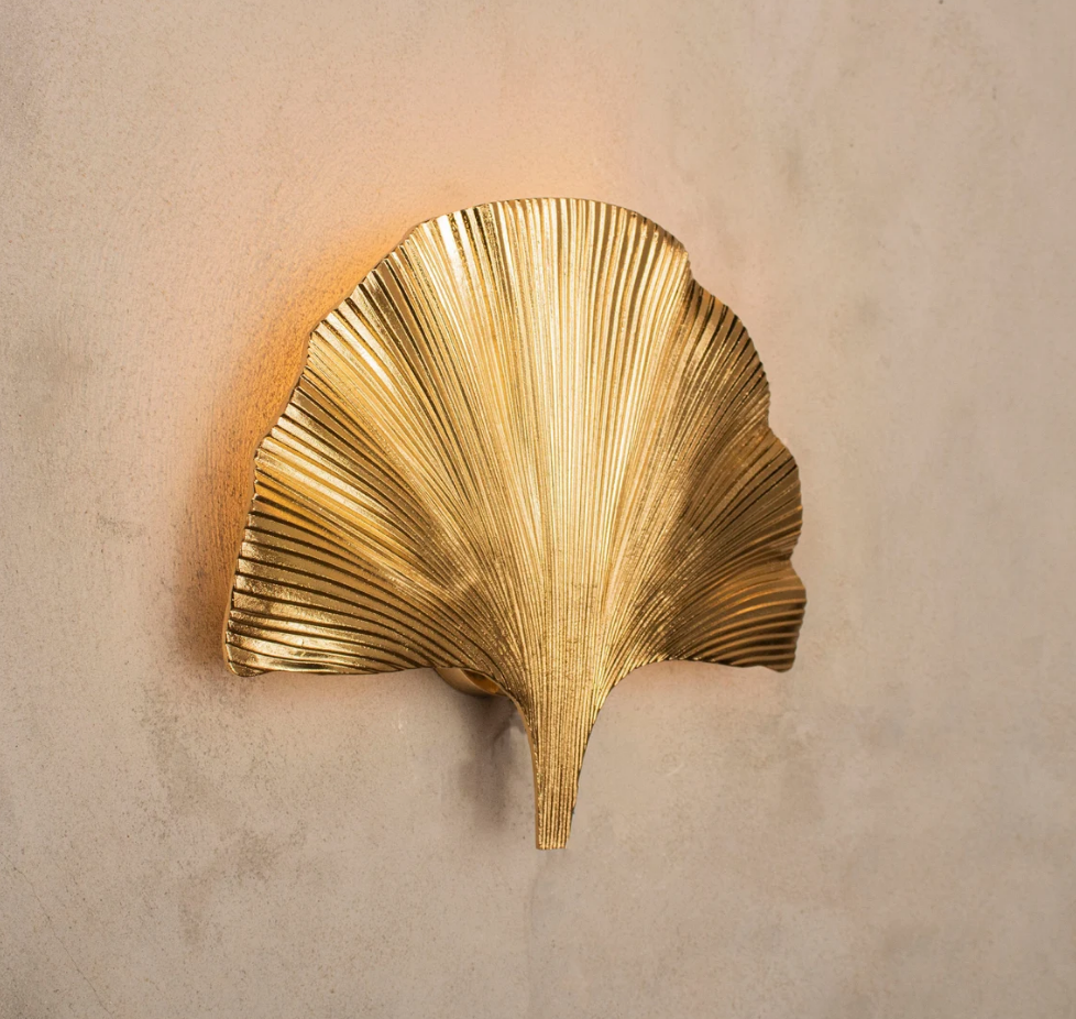 Art Deco Lamp Wall Hanging, Handmade Ginkgo Leaf Gold Wall Sconce, Bedside Lamp Reading Light, Modern Bathroom Vanity Light Model:ASTARA