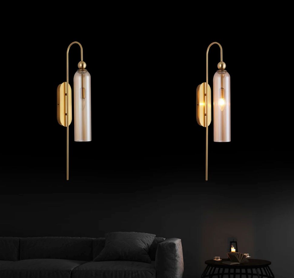 Glass Tube Wall Mounted Lamp, Modern Bedside Light Shade, Handmade Vanity Sconce, Luxury Brass Wall Lighting, MODEL: ARAS