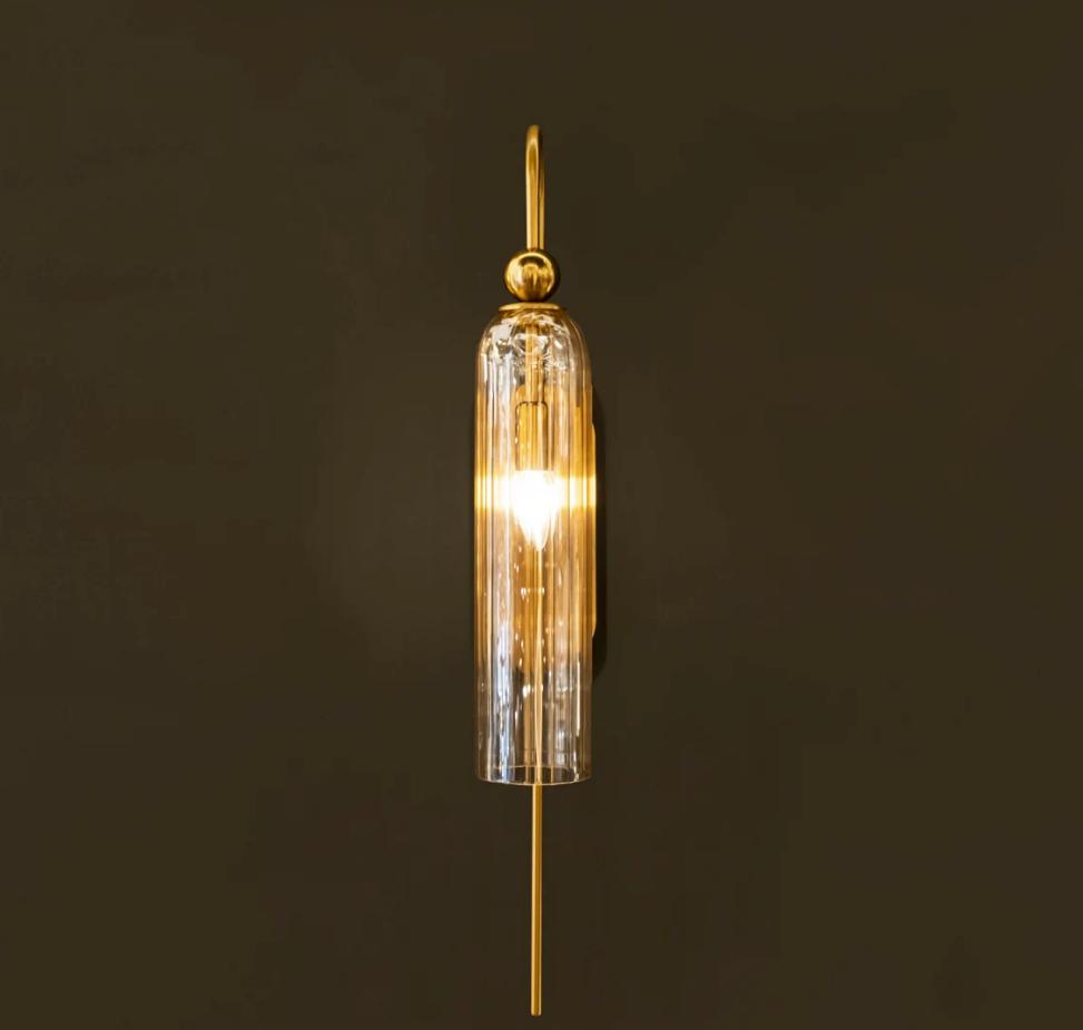 Glass Tube Wall Mounted Lamp, Modern Bedside Light Shade, Handmade Vanity Sconce, Luxury Brass Wall Lighting, MODEL: ARAS